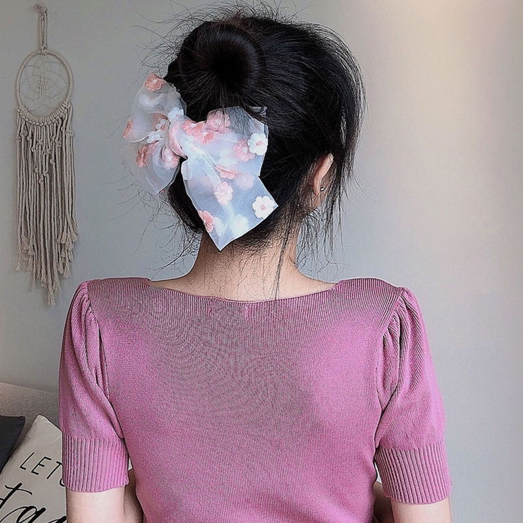 リボンバレッタ 花柄 ヘアクリップ[品番：JRKW0002723