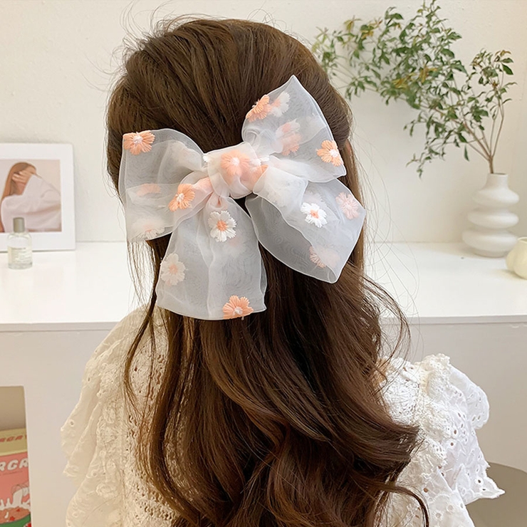 リボンバレッタ 花柄 ヘアクリップ[品番：JRKW0002723