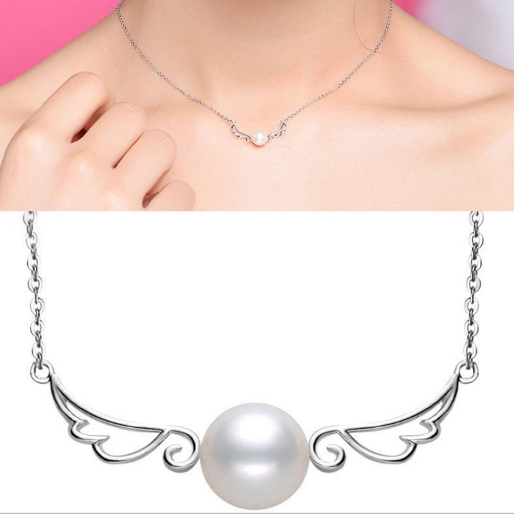シルバー | ネックレス パール チェーン 羽翼モチーフ シルバー アクセサリー 結婚式 | shoppinggo