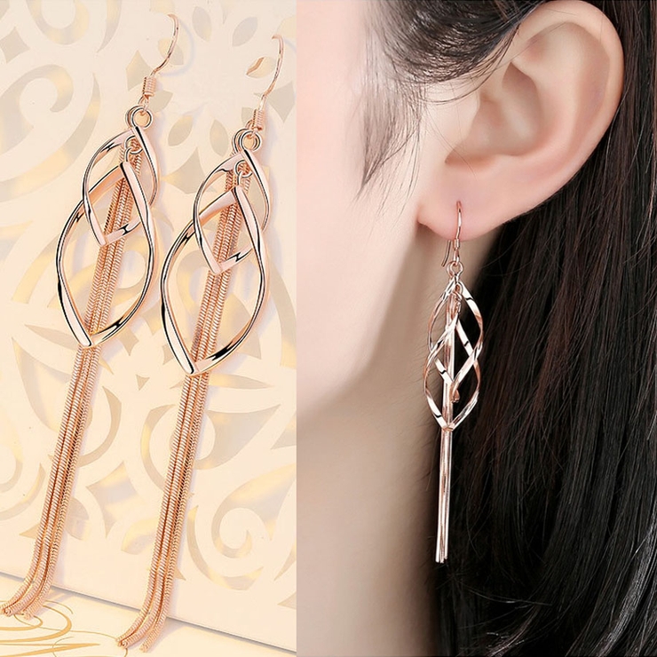 ピンクゴールド | フックピアス 揺れる ロングピアス | shoppinggo