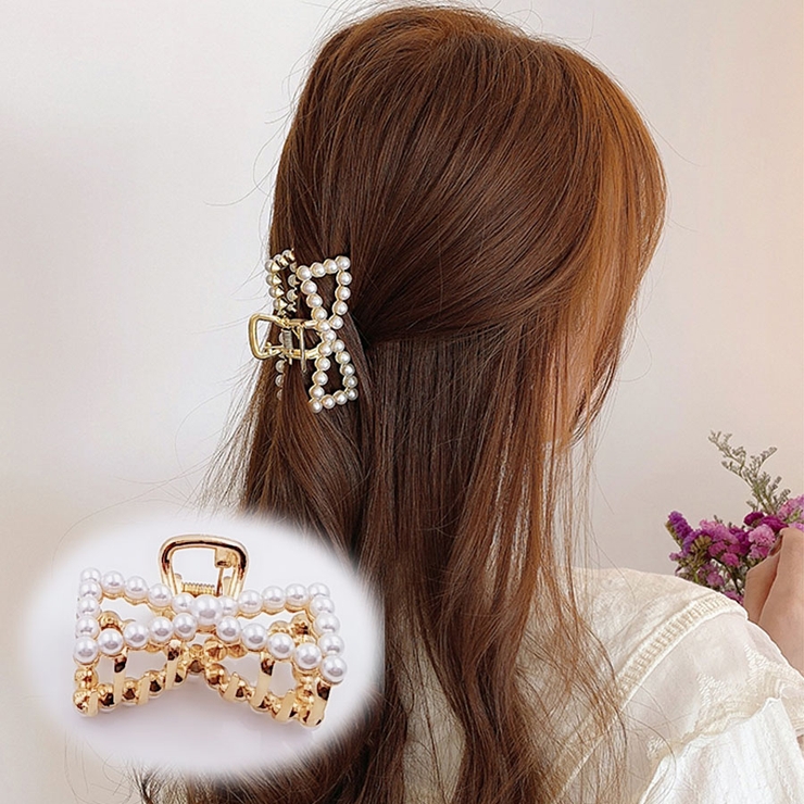 レディース　ヘアクリップ　ゴールド　花　パール　上品　かわいい