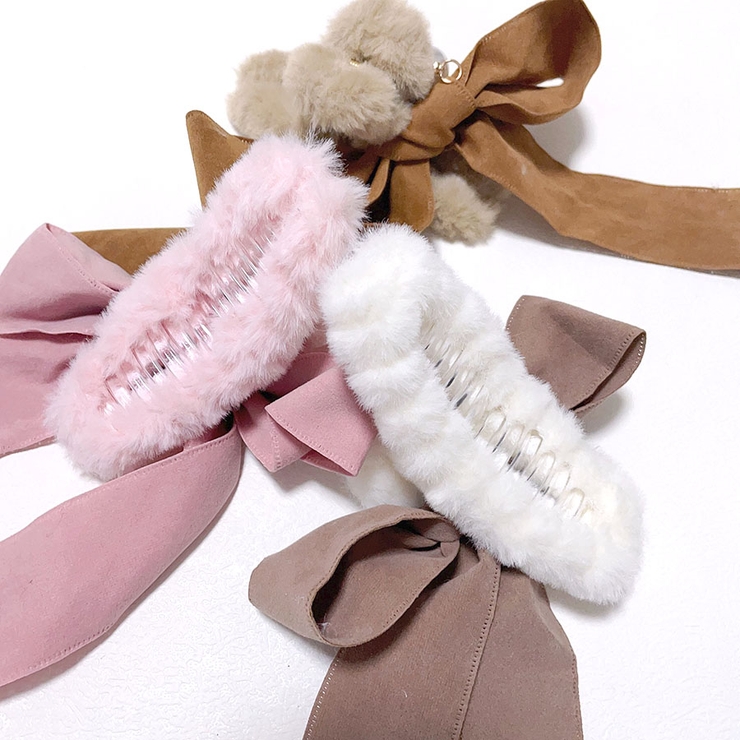 ヘア留め ヘアアクセサリー フェイクファーリボン付きバンスクリップ 髪飾り | shoppinggo | 詳細画像3 