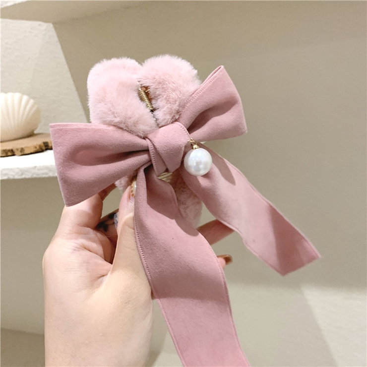 ヘア留め ヘアアクセサリー フェイクファーリボン付きバンスクリップ 髪飾り | shoppinggo | 詳細画像7 