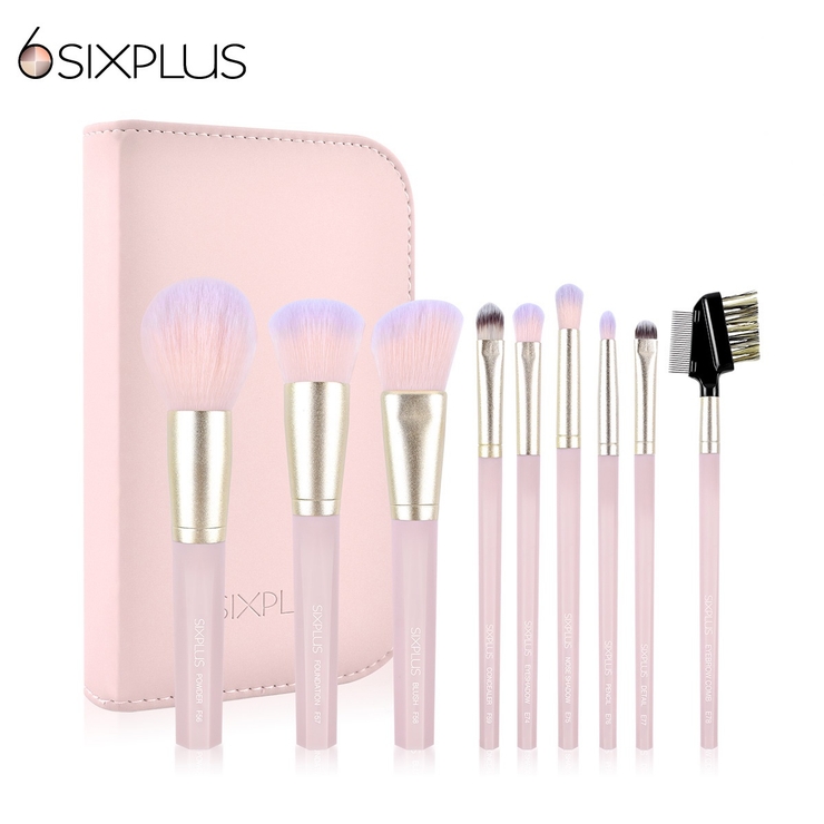SIXPLUS 八角メイクブラシ9本セット(ピンク)[品番：SIXE0000018