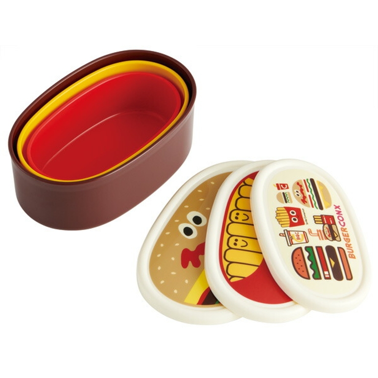 抗菌シール容器３点セット〔入れ子式〕●BURGERCONX【バーガーコンクス】ミックス●//銀イオンＡｇ＋ランチボックス弁当箱小物入れランチ容器収納キャラクター//