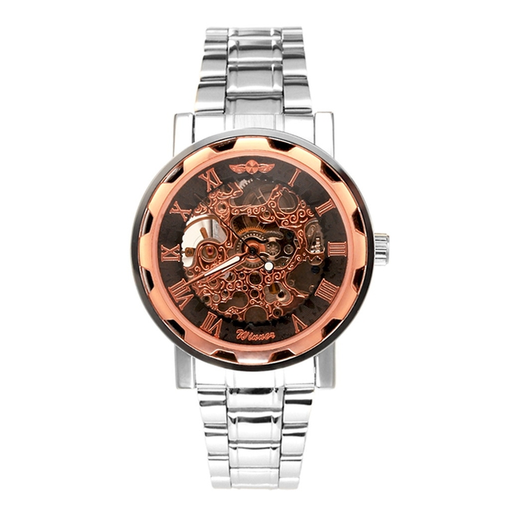 ATW013 自動巻き腕時計 透かし彫りが美しいメタルベルトのフルスケルトン腕時計