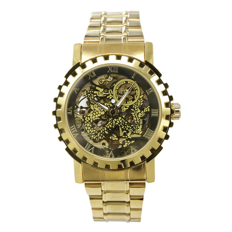 ATW014 自動巻き腕時計 ゴールドカラーのフルスケルトン腕時計[品番