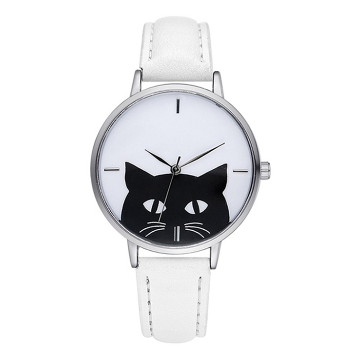 黒猫のモノトーン文字盤 シンプルかわいいデザインウォッチ ネコ[品番