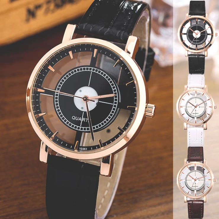 最先端 レザーベルトのシンプルシースルーウォッチ フルスケルトンゴールドケース 腕時計 多様な