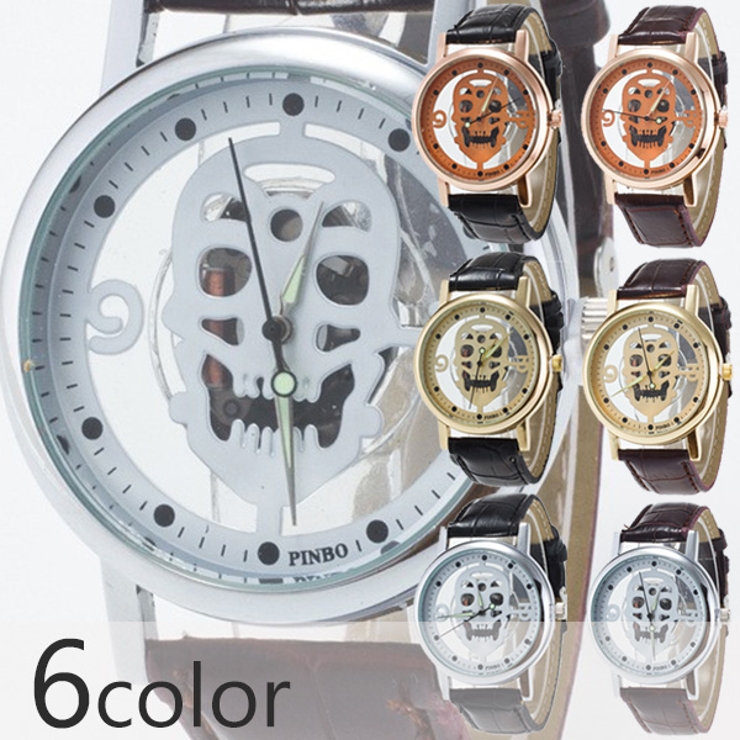 フルスケルトンにスカルデザイン レザーベルトの個性派メンズウォッチ メンズ腕時計 | 腕時計アパレル雑貨小物のＳＰ | 詳細画像1 