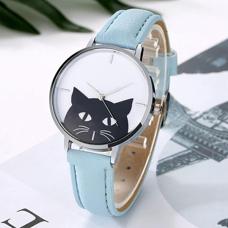 黒猫のモノトーン文字盤 シンプルかわいいデザインウォッチ ネコ[品番