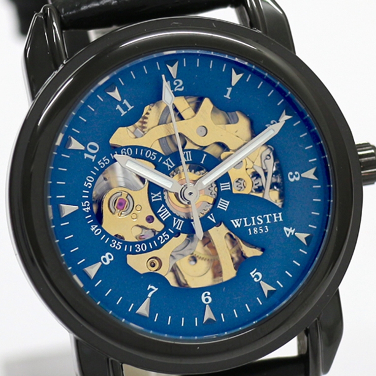 自動巻き腕時計 シンプル機能のスケルトンデザイン ブラックケース