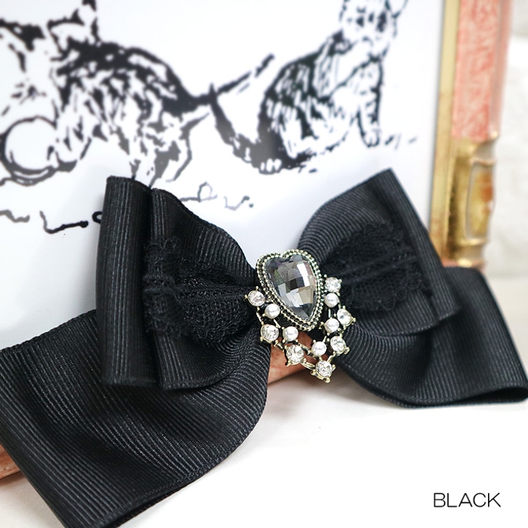 ブラック | 【7150】ハートビジューリボンブローチ	 | SneepDip