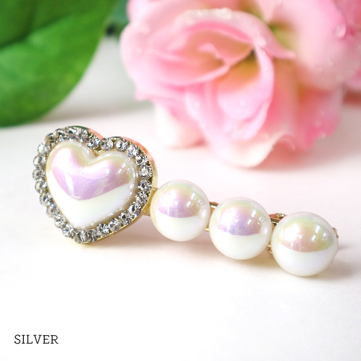 シルバー | 【7155】ハート×パールヘアピン	 | SneepDip
