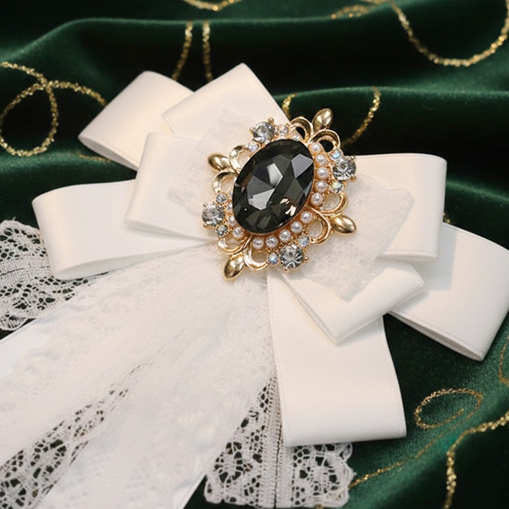 ホワイト | 【7286】ビジュー＆レースリボンブローチ	 | SneepDip