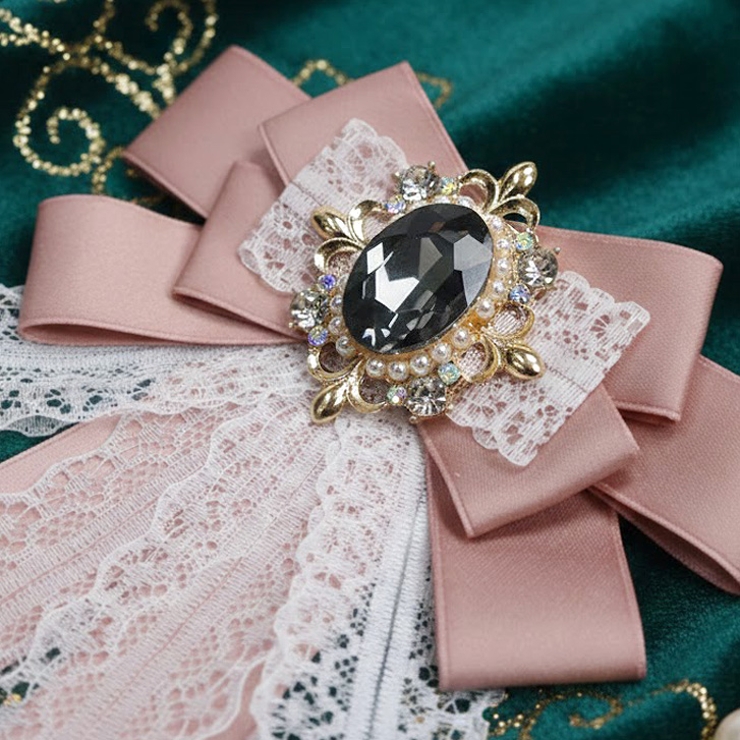 ピンク | 【7286】ビジュー＆レースリボンブローチ	 | SneepDip