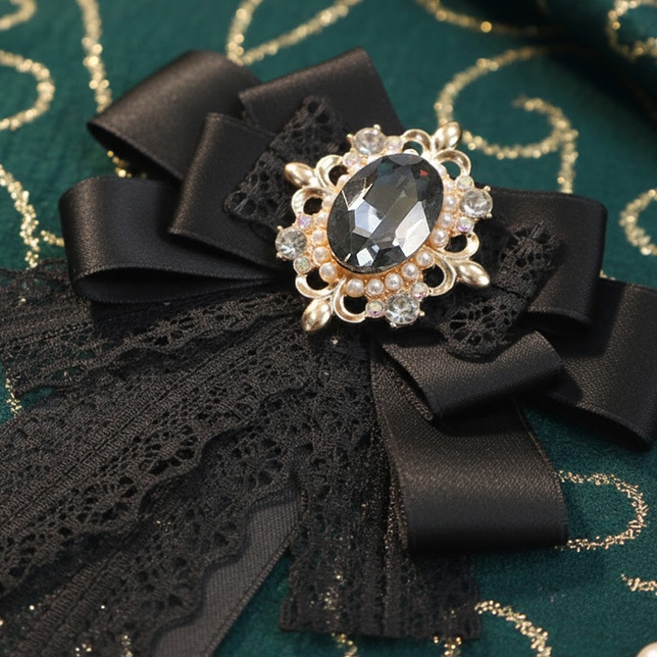 ブラック | 【7286】ビジュー＆レースリボンブローチ	 | SneepDip