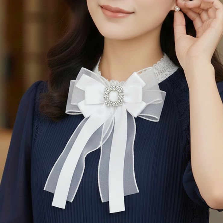 ホワイト | 【7287】ビジューリボンブローチ	 | SneepDip