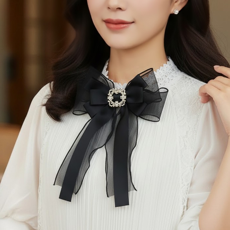 ブラック | 【7287】ビジューリボンブローチ	 | SneepDip