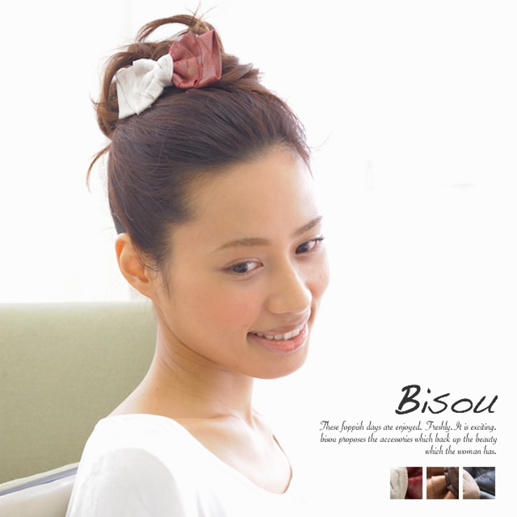 バイカラーレザーリボンヘアクリップ【ヘアクリップ レザー バイカラー | SOUBIEN | 詳細画像1 