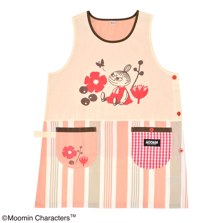 ムーミン エプロン コーラルピンク/ベージュ （スタンダード脇ボタンタイプ） | KIT-HIT-SURU | 詳細画像1 