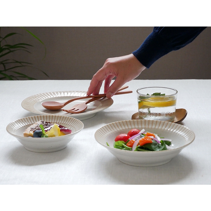 @もる 16センチ リムプレート 3枚 お皿 16cm リム茶ストライププレート[品番：ADMH0001364]｜TABLE