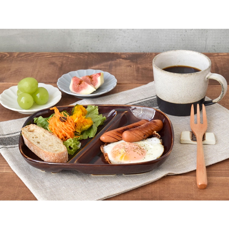 ランチプレート カフェ仕切り アメ色モダン食器[品番