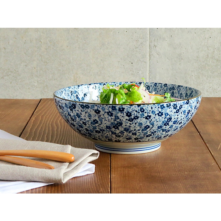 （藍染小花）麺鉢大（アウトレット込み）和食器/さぬき丼ぶり/大ボウル/めん鉢/大鉢/どんぶり/ラーメンどんぶり