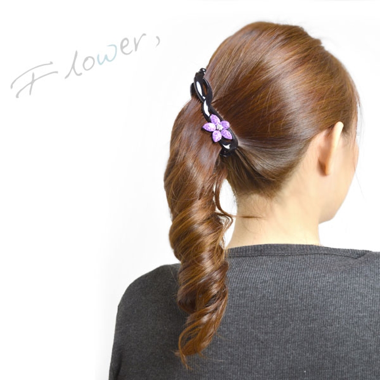 クリスタルラメカットストーン フラワーモチーフヘアクリップ