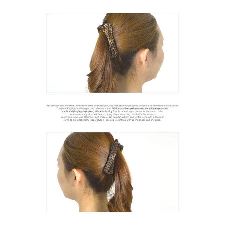 大人可愛い レオパードヒョウ柄ダブルリボン 内コーム付きバナナクリップヘアクリップ