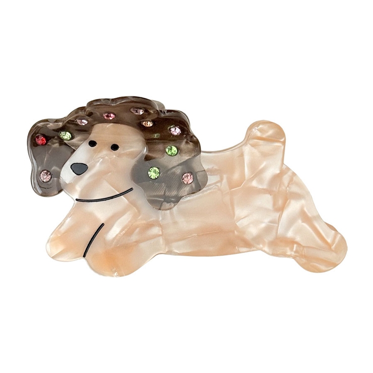 ２．ビジュー犬×ベージュ | ヘアクリップ 犬 バンスクリップ | terracotta