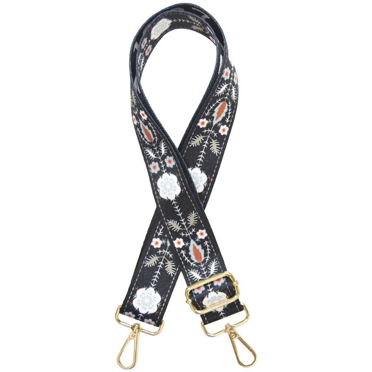 ６．草花ブラック | ショルダーストラップ バッグ用 太め | terracotta