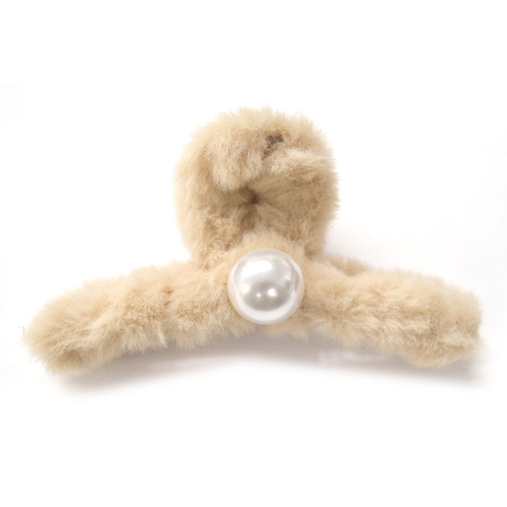 ９．ベージュ×パール | ヘアクリップ 大きめ ファー | terracotta