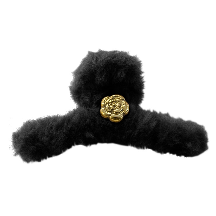 １１．ブラック×ローズ | ヘアクリップ 大きめ ファー | terracotta