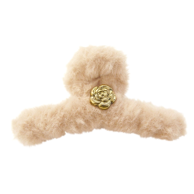 １２．ベージュ×ローズ | ヘアクリップ 大きめ ファー | terracotta