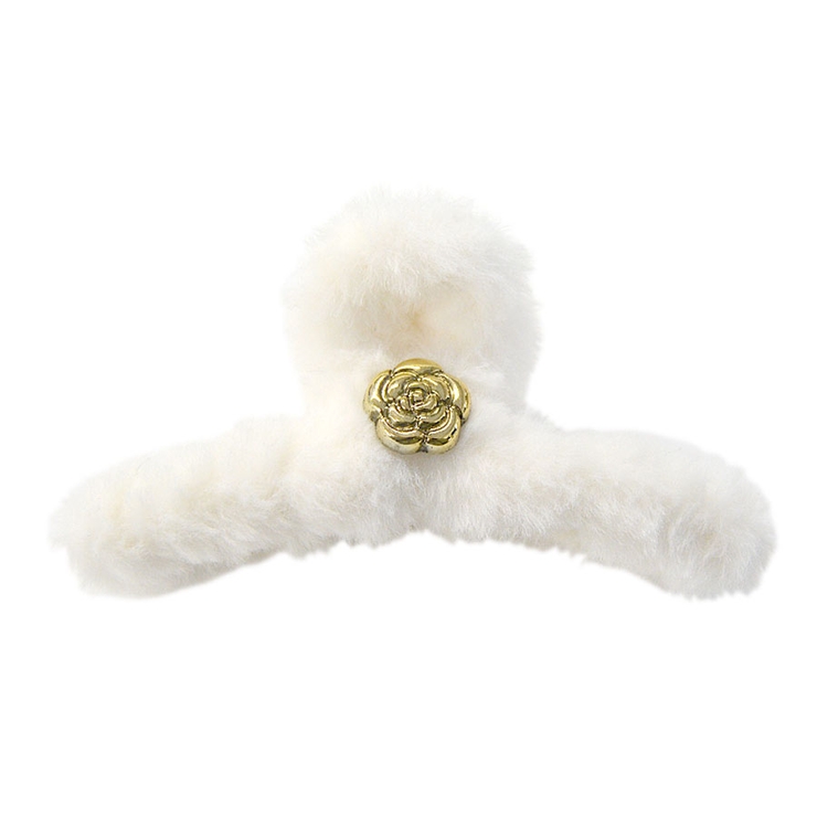 １３．ホワイト×ローズ | ヘアクリップ 大きめ ファー | terracotta