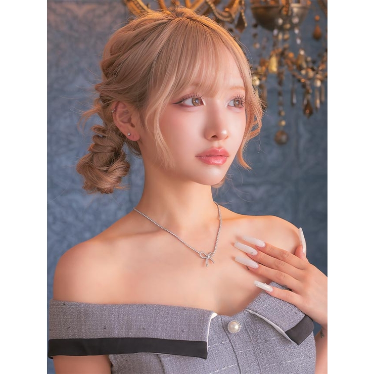 リボンモチーフネックレス＊ラインストーン アクセサリー 小ぶり | Tika | 詳細画像2 