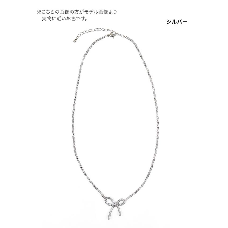 リボンモチーフネックレス＊ラインストーン アクセサリー 小ぶり | Tika | 詳細画像5 