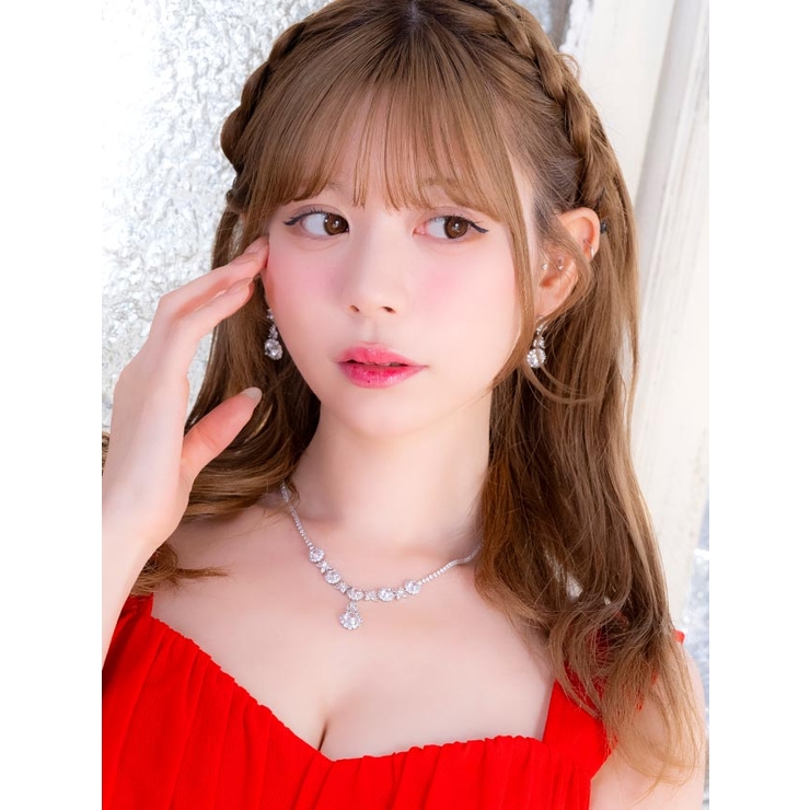 ラウンドストーンネックレス＆ピアスセット アクセサリー 小ぶり | Tika | 詳細画像3 