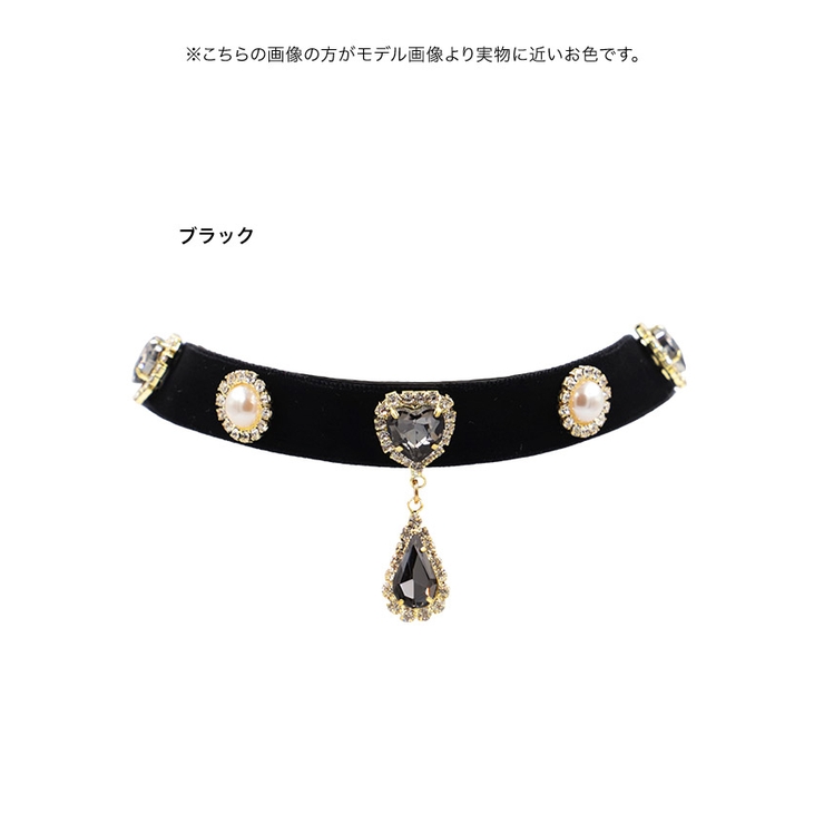 パール＆ビジュードロップベロアチョーカー 韓国アクセサリー キャバ