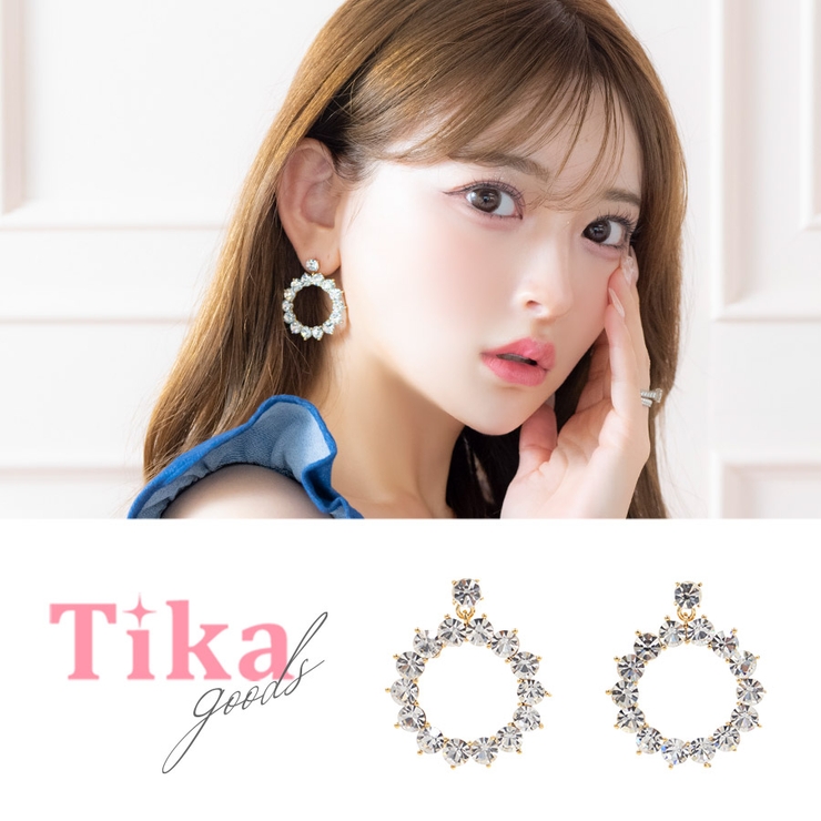 ビジューサークルゴールドピアス 韓国アクセサリー ピアス | Tika | 詳細画像1 