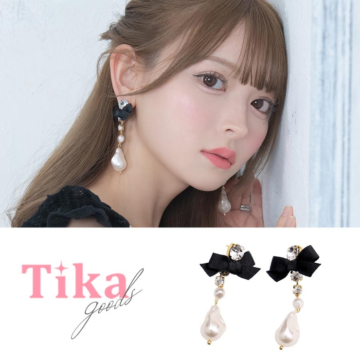 小振りリボンビジュウェーブパールピアス 韓国アクセサリー 韓国ピアス [品番：XK000012513]｜Tika（ティカ）のレディースファッション通販｜SHOPLIST（ショップリスト）