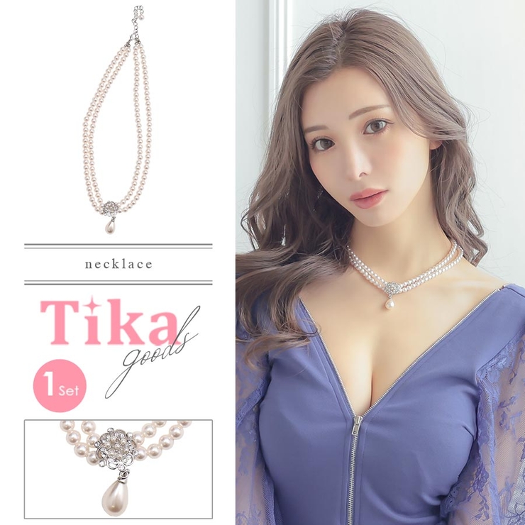 ポイントパールフラワーパーツ2連パールネックレス 韓国アクセサリー