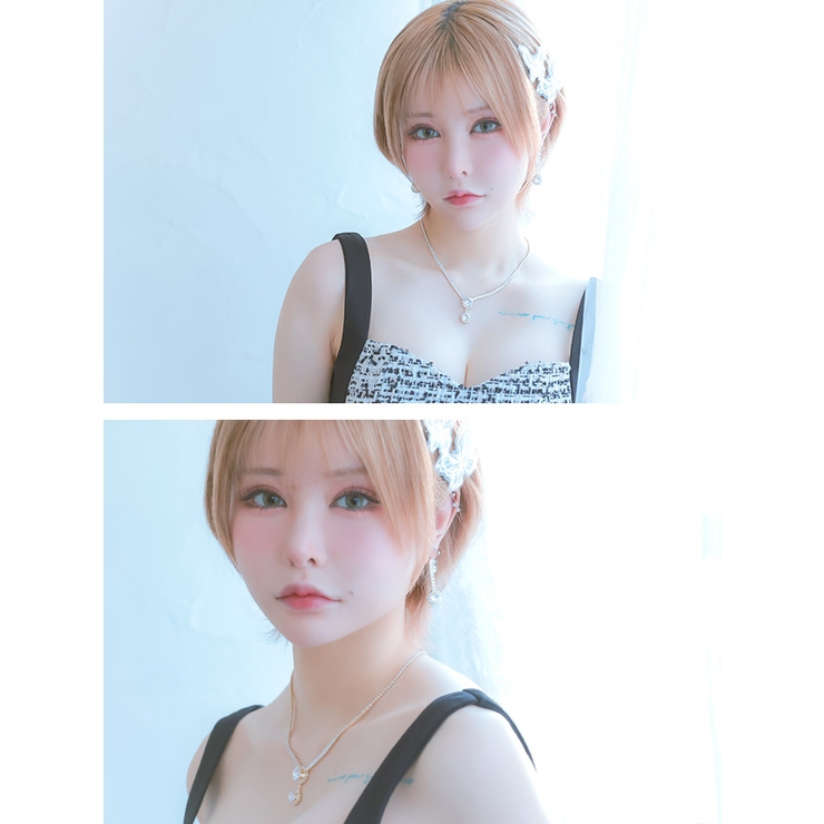 ラウンド×ラインビジューシルバーベースネックレス＆ピアス