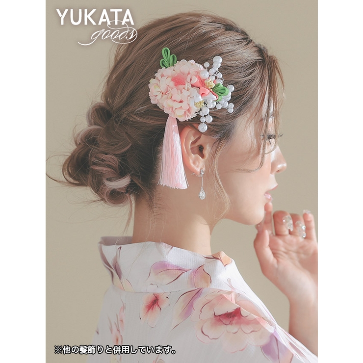 ボリューミーフラワーモチーフ×タッセルヘアクリップ 髪飾り 浴衣小物