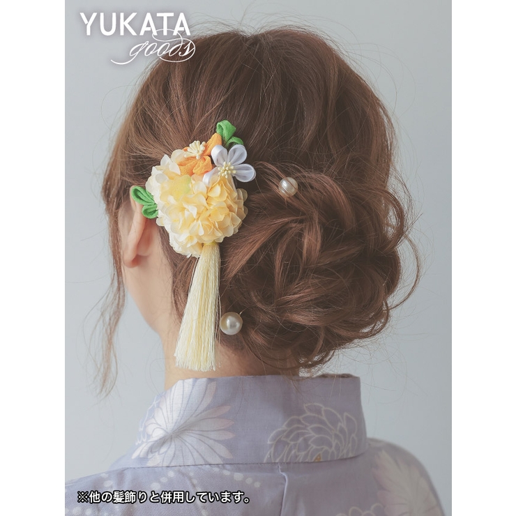 ボリューミーフラワーモチーフ×タッセルヘアクリップ 髪飾り 浴衣小物
