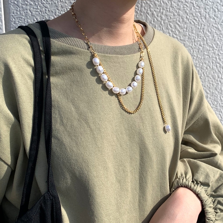 2連チェーンパールネックレス レディース ファッション[品番