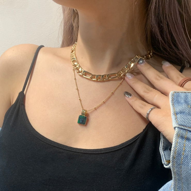 ゴールド | スクエアストーンモチーフ2連ネックレス レディース ファッション | non-hedge 