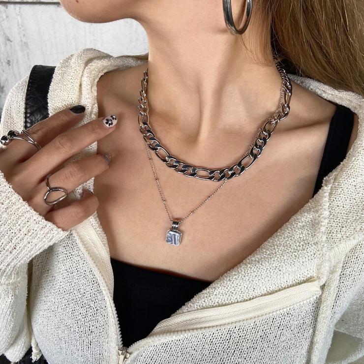 スクエアストーンモチーフ2連ネックレス レディース ファッション | non-hedge  | 詳細画像3 