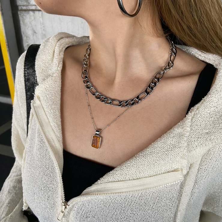シルバ－ | スクエアストーンモチーフ2連ネックレス レディース ファッション | non-hedge 